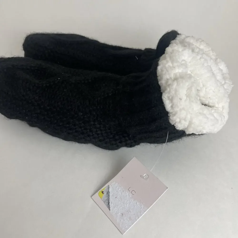 LC‎ Womens Sherpa Fleece-lined Cozy Fuzzy Non-Skid Slipper Socks Black Size 7-8